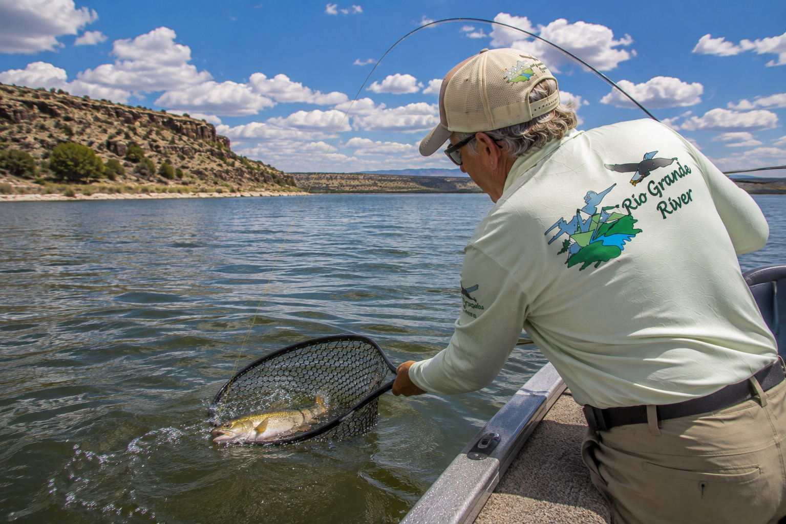 Along the Rio Grande River 5 Cochiti Lake Walleye Angler Netting Fish